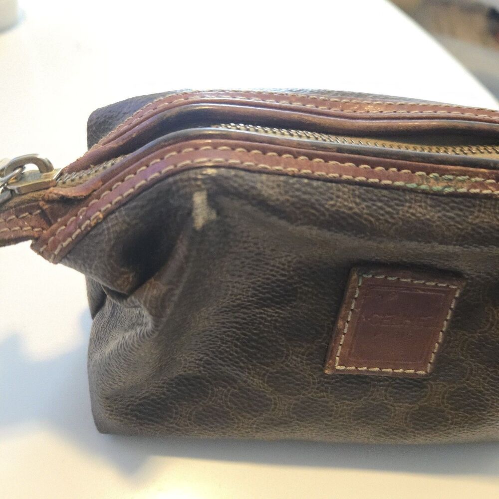 CELINE Old Vintage Pouch PVC Leather Cosmetic Bag Authentic Brown - Picture 3 of 16